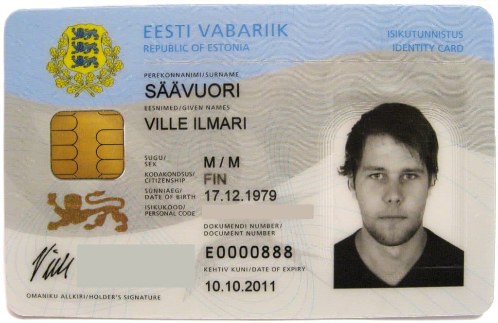 An Estonian ID card, with the personal code redacted